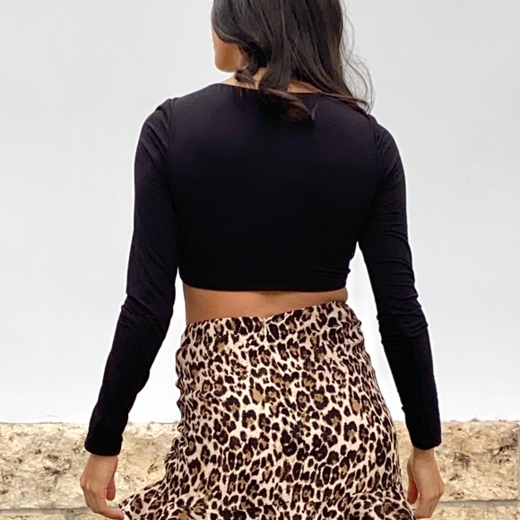 Crop Top Front Tie Sexy Long Sleeve - Picture 2 of 2